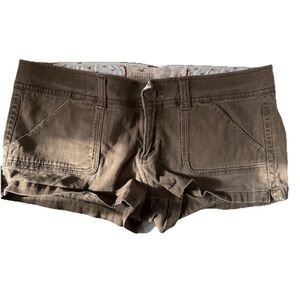 Hollister 90s Vintage Low Rise Utility Shorts Size 9 (Waist 34) Brown Khaki Y2K